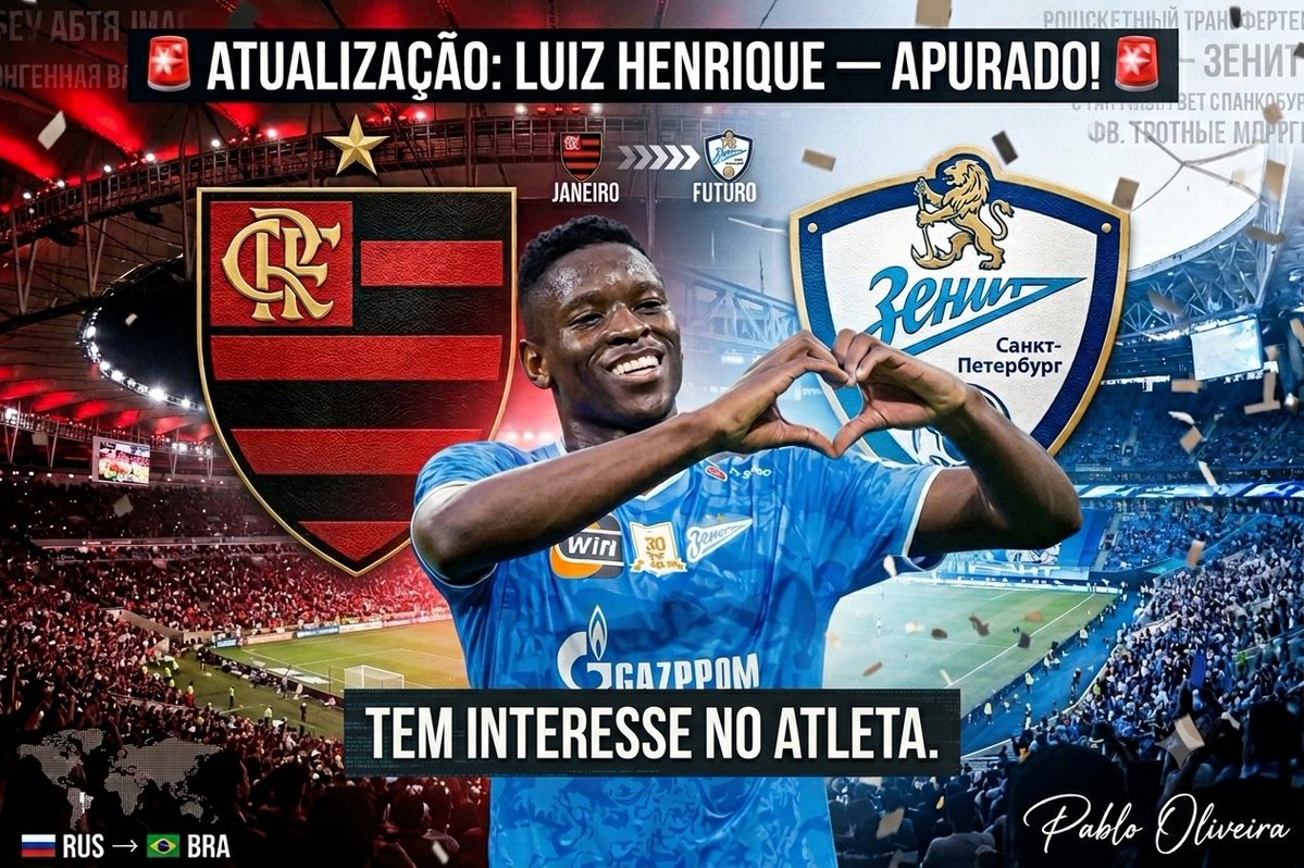 Oliveira32Pablo's tweet photo. O #Flamengo suspendeu, no momento, as tratativas com o ponta Luiz Henrique, do #Zenit, e está focado na contratação do meia argentino Thiago Almada.
O que apurei com fontes na Rússia, no Zenit, é que o brasileiro já vendeu seu carro e também seu apartamento; com isso, está morando em um hotel. O Zenit deseja vendê-lo, mas não reduzirá o valor pedido: entre 35 e 40 milhões de euros.
O jogador pode ser negociado nesta janela de transferências ou na próxima, em dezembro/janeiro, dependendo de quem pagar o valor exigido. O atacante não fará pressão sobre os russos para ser vendido e segue à disposição do clube.