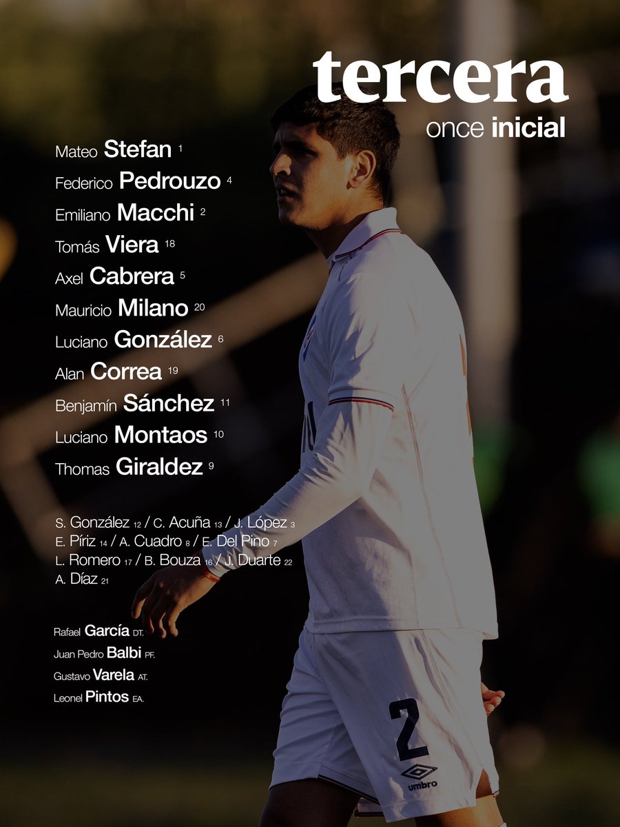 CNdeFformativas's tweet photo. 📋 El 11 de Tercera División para enfrentar a La Luz por el Torneo 𝗖𝗹𝗮𝘂𝘀𝘂𝗿𝗮 2026.

#CanteraInagotable https://t.co/YjoQ1PoT7x