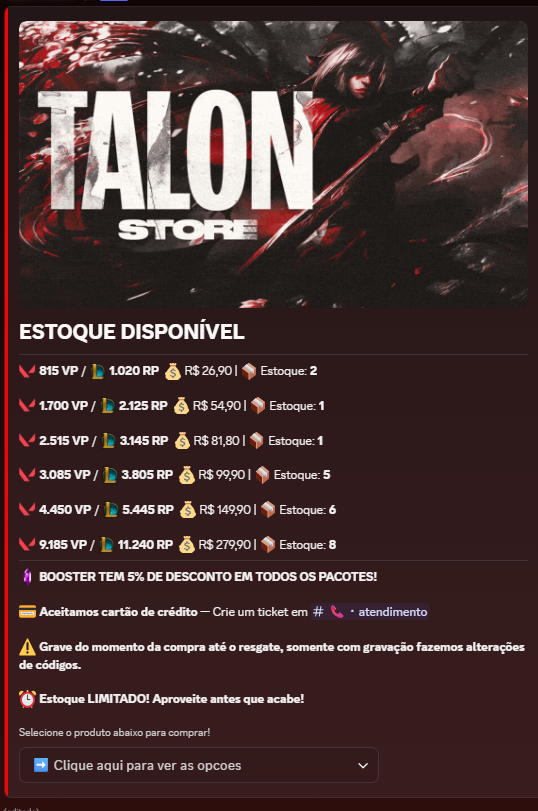 Talon_Store's tweet photo. ESTOQUE DE HOJE!

+5% PRA BOOSTER
+5% NOS CUPONS DE RANKING

VEM GARANTIR! https://t.co/tFjc1S0BDp https://t.co/oIgY5G9ig6