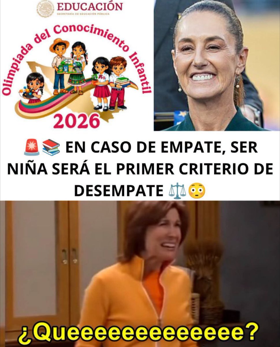 rthur013's tweet photo. Claudia Sheinbaum aseguro que en las Olimpiadas del Conocimiento Infantil en caso de EMPATE, ser niña será el primer criterio de desempate.
Así es amigos, chingo a su madre la igualdad, pero esta es una medida meramente hipocrita, ya que hacen estos "gestos feministas", pero por otro lado son amigos tipos con carpetas de investigación como Cuahutemoc Blanco, Salgado Macedonio o el Ex Director de PEMEX