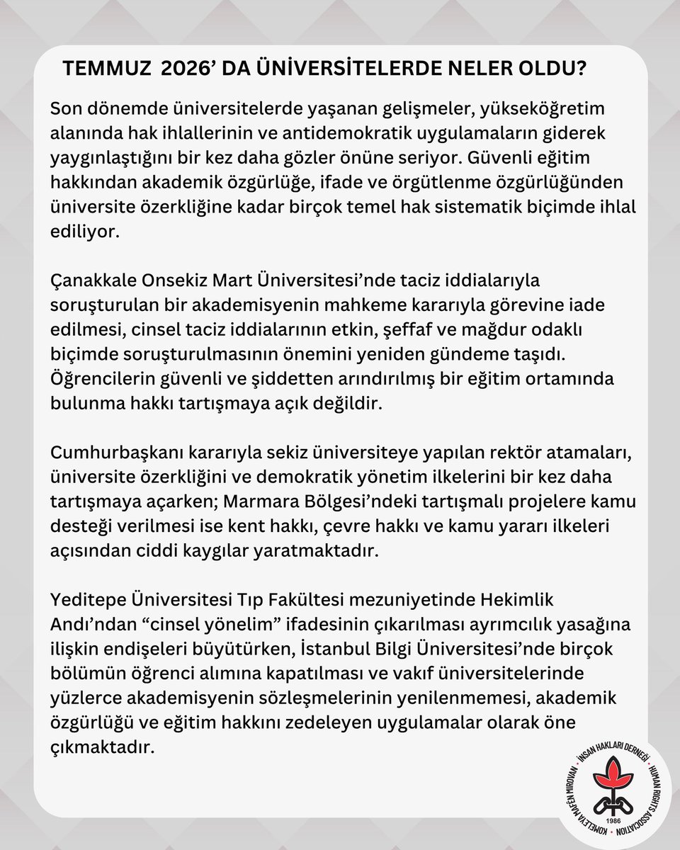 ihdgenclik's tweet photo. TEMMUZ AYINDA ÜNİVERSİTELERDE NELER OLDU ?!

*Temmuz ayında üniversitelerde yaşanan hak ihlallerine dair basın açıklamamız https://t.co/dnGh4V5DUU