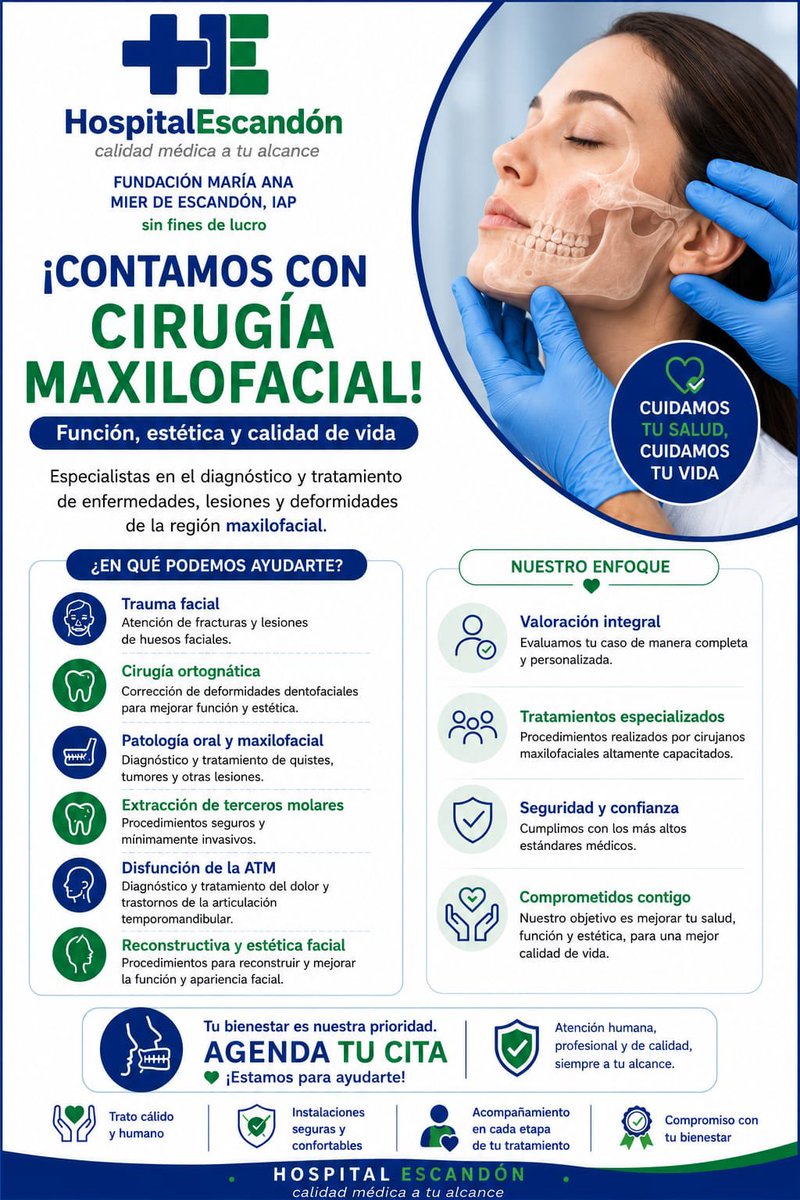 HospEscandon's tweet photo. ✨ Recupera tu sonrisa y tu bienestar

En Hospital Escandón cuidamos tu salud, función y estética facial con procedimientos seguros y personalizados.

👩‍⚕️ Cirujanos maxilofaciales altamente capacitados.

#HospitalEscandón #CirugíaMaxilofacial #SaludFacial #Bienestar https://t.co/bHYCqoxEjd