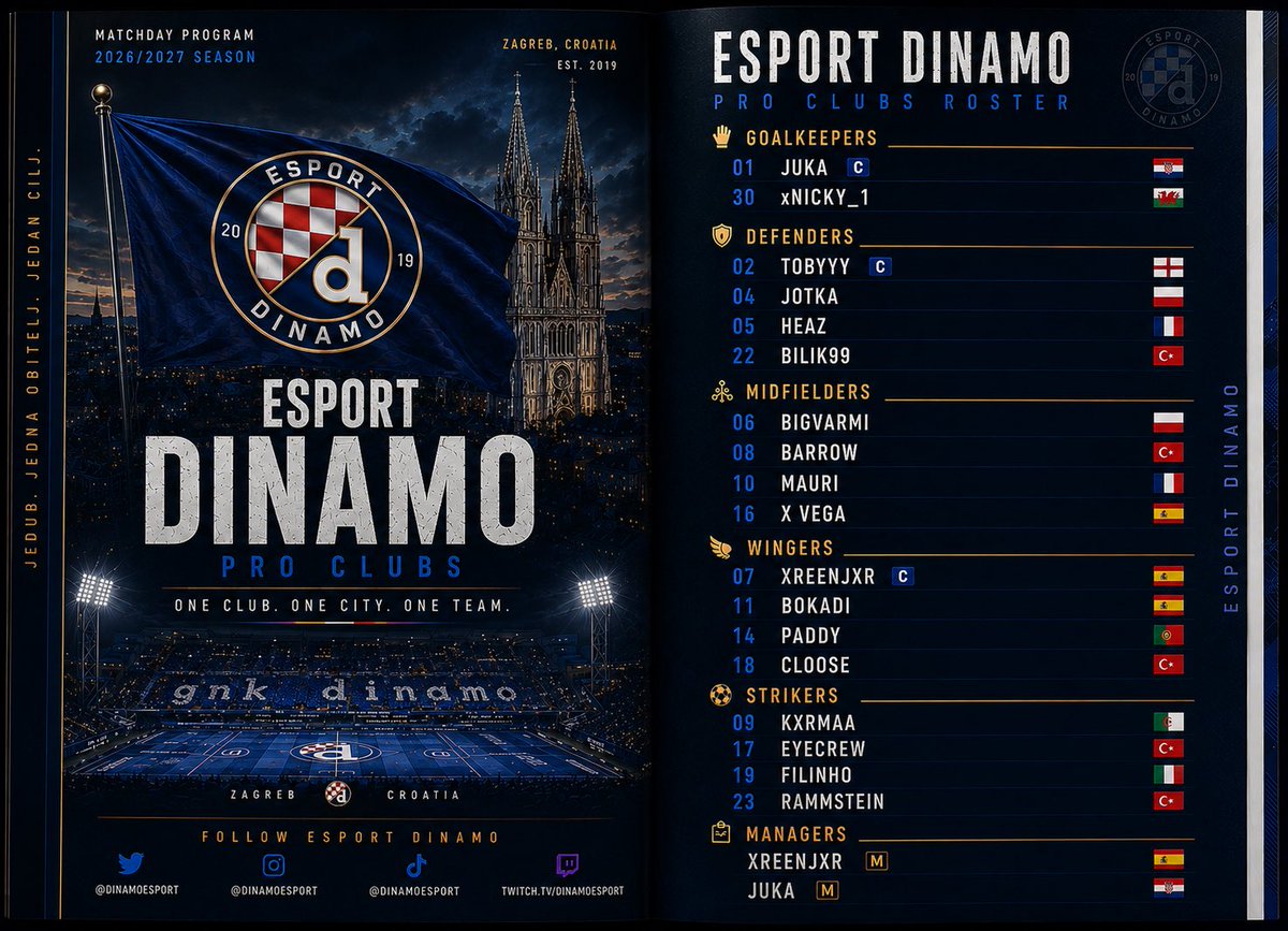 DinamoEsport's tweet photo. ☀️ SUMMER SEASON SQUAD

The wait is over. Here's our squad for the upcoming @OfficialVPG Summer Season.

Ready to compete in @VPGEurope Elite A. Best of luck to all teams—we'll see you on the pitch.💙

#EsportDinamo #VPG #SummerSeason #EliteA #FC26 https://t.co/58DYsfIjpv