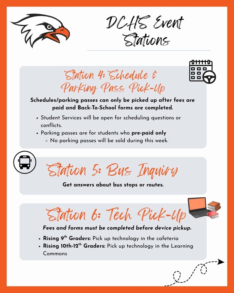 daviecountyhs's tweet photo. War Eagles 📣DCHS Schedule Pick-Up Week is NEXT WEEK, August 10–12 from 10 AM–4 PM! https://t.co/xRZkEi5QK3