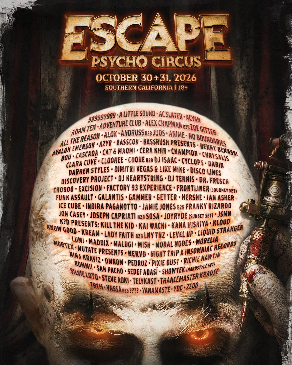 EscapeHalloween's tweet photo. There’s no escaping what’s coming. 😈 Your #Escape2026 Lineup is HERE, featuring 80+ artists across 6 stages! Who are you dying to see?

On sale this Thursday, August 6 at 12pm PT for a $5 deposit. ❤️‍🔥 https://t.co/i7k47sl5OM