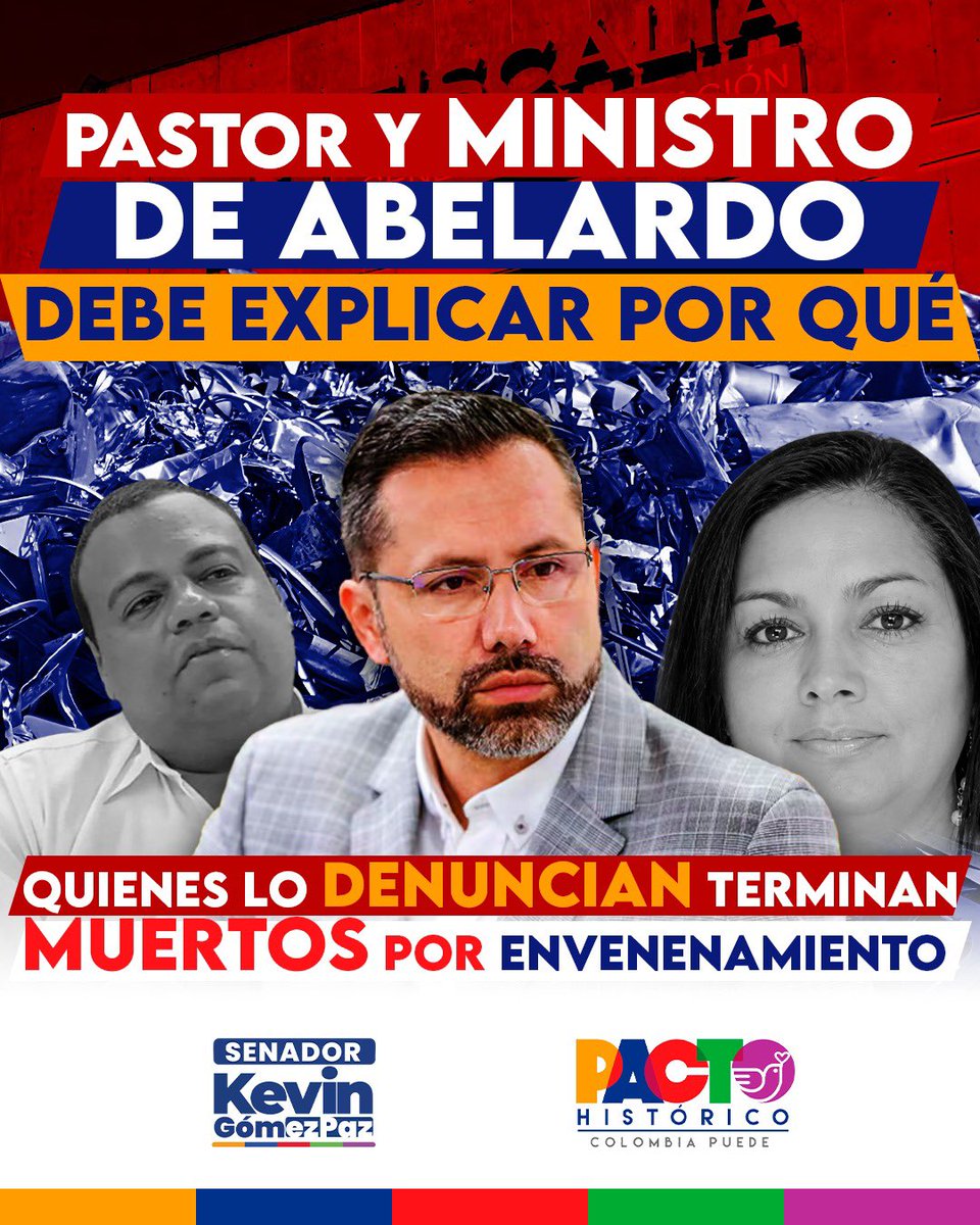 ckevingomez's tweet photo. El dogmatismo y fundamentalismo de la nueva “Patria Milagro” no puede evitar que le preguntemos al pastor y nuevo ministro, @soyjaimeandres, ¿por qué durante su alcaldía en Bucaramanga 70 toneladas de chatarra del alumbrado público desaparecieron de las bodegas del municipio para presuntamente favorecer a su cuñado, en un caso que le dejó a la ciudad un detrimento patrimonial de más de 23 mil millones?

También es importante que le explique al país por qué declararon insubsistente al auditor de la Contraloría que adelantaba esa investigación, por qué ese mismo contralor recibió amenazas de las AGC y por qué apareció muerto por intoxicación el principal testigo del caso poco antes de su designación como ministro; el mismo testigo que, según denuncian, recibió amenazas y una persecución constante por este caso luego de declarar ante la Fiscalía y la Contraloría que la orden de sacar la “chatarra” provino del despacho del alcalde.

Es importante que el país tenga esta información, más aún cuando se configura un sistema en el que mueren en extrañas condiciones las personas que denuncian al nuevo ministro: antes de la muerte de este testigo, también hallaron envenenada a la abogada que demandó, mediante acción de nulidad, su alcaldía en Bucaramanga, y el otro abogado que acompañó la demanda fue amenazado de muerte y tuvo que salir de la ciudad. La demanda de estos dos abogados permitió la destitución de Jaime Andrés como alcalde de Bucaramanga.

Antes de que lidere el regreso de los “valores tradicionales” al Estado, debe darle explicaciones al país sobre las cosas turbias que lo rodean.