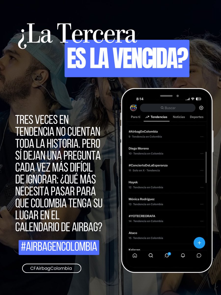 AirbagColombiaO's tweet photo. Seguimos creyendo en lo mismo: Colombia merece una fecha.

No solo por quienes ya estamos aquí, sino por todo lo que puede seguir creciendo cuando una banda decide volver una y otra vez.
@AirbagInfo @AIRBAGoficial @GuidoAIRBAG @GastonSardelli @paramo_presenta https://t.co/PJIbigUxqf