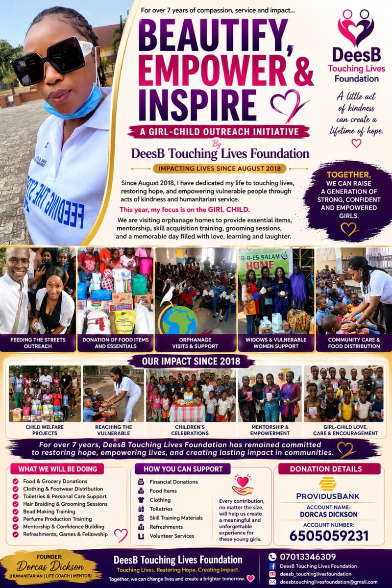 Coach_Dora's tweet photo. There is a reason for this. Before every successful woman stands a little girl who needed love, guidance, opportunities, and prayers. God created every girl with purpose, and together, we can help her become all He has called her to be.
Let's help a Girl Child today.
6505059231. https://t.co/ipPtsTS57O