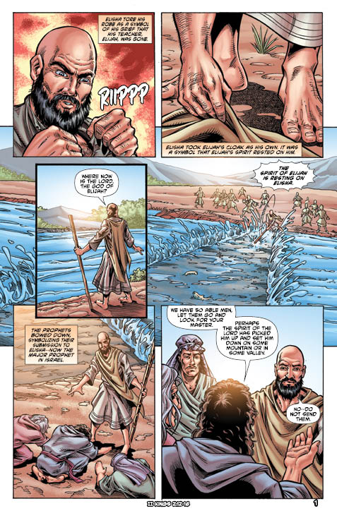 kingstonecomics's tweet photo. After the prophet Elijah leaves in a fiery chariot, his appointed successor Elisha comes on the scene. Like Elijah, his ministry is marked with great miracles. Ax-heads float, people are healed, mockers are hunted down by bears and many other events. https://t.co/gxcT2gSQmp https://t.co/zLspEQB5eM