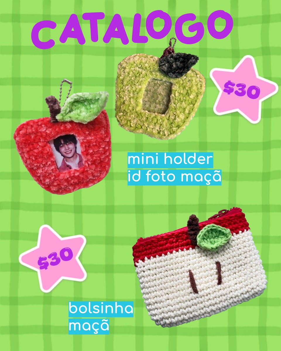 ninacrochezin's tweet photo. o catálogo de itens de maçã sendo o maior da loja e ainda falta coisa pq eu nunca lembro de tirar foto do scrunchie https://t.co/OUeAep2mYS