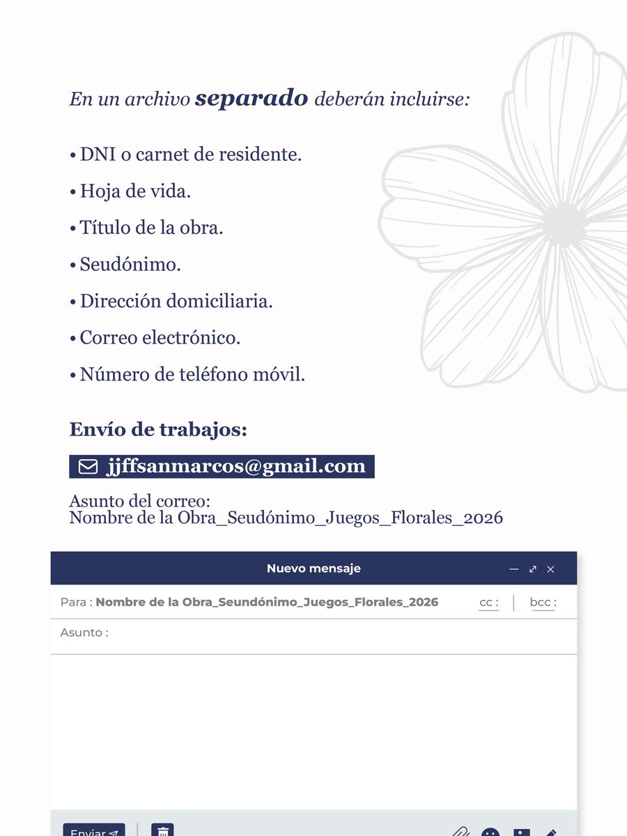 SECAPHN's tweet photo. #SOMOSCULTURA | La Secretaría de las Culturas, las Artes y los Patrimonios de los Pueblos de Honduras (SECAPPH), a través de la Casa de la Cultura de San Marcos de Ocotepeque, invita a las y los escritores hondureños a participar en los XXXV Juegos Florales de San Marcos, dedicados este año al  reconocido escritor Julio Escoto, una de las celebraciones literarias más importantes de las letras nacionales.

Si la poesía es tu forma de expresarte, esta es la oportunidad de compartir tu obra y ser parte de una tradición que promueve el talento, la creatividad y el fortalecimiento de la literatura hondureña.

Desliza las imágenes para conocer las bases de participación, requisitos y fechas clave.

📧 Envío de obras: jjffsanmarcos@gmail.com
📱 Consultas e información: +504 9612-3257.