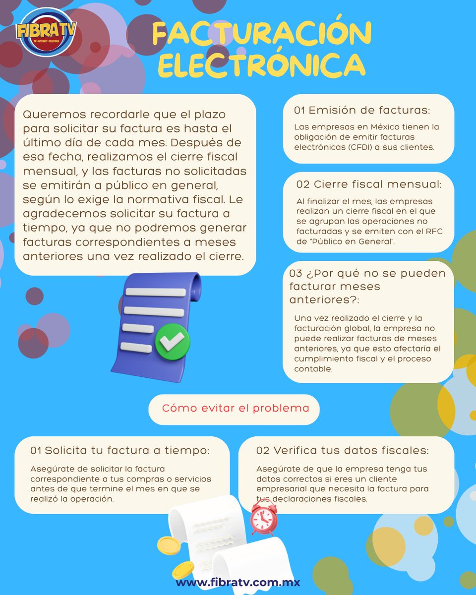 FibratvQro's tweet photo. 📢 Reminder: ¡no olvides tu factura!
🗓️ Tienes hasta fin de mes para solicitarla
⚠️ Después se emite como Público en General
💡 Tip: revísala y pídela a tiempo
#FIBRATV #Factura #Tips https://t.co/lYywnFRavz