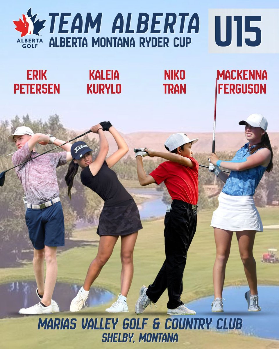 Alberta_Golf's tweet photo. The Alberta Montana Ryder Cup kicks off tomorrow south of the border at the Marias Valley  Golf &amp; Country Club in Shelby Montana. Here's the group that will look to defend the Boys &amp; Girls titles for the second straight year! https://t.co/jkByYUpAri
