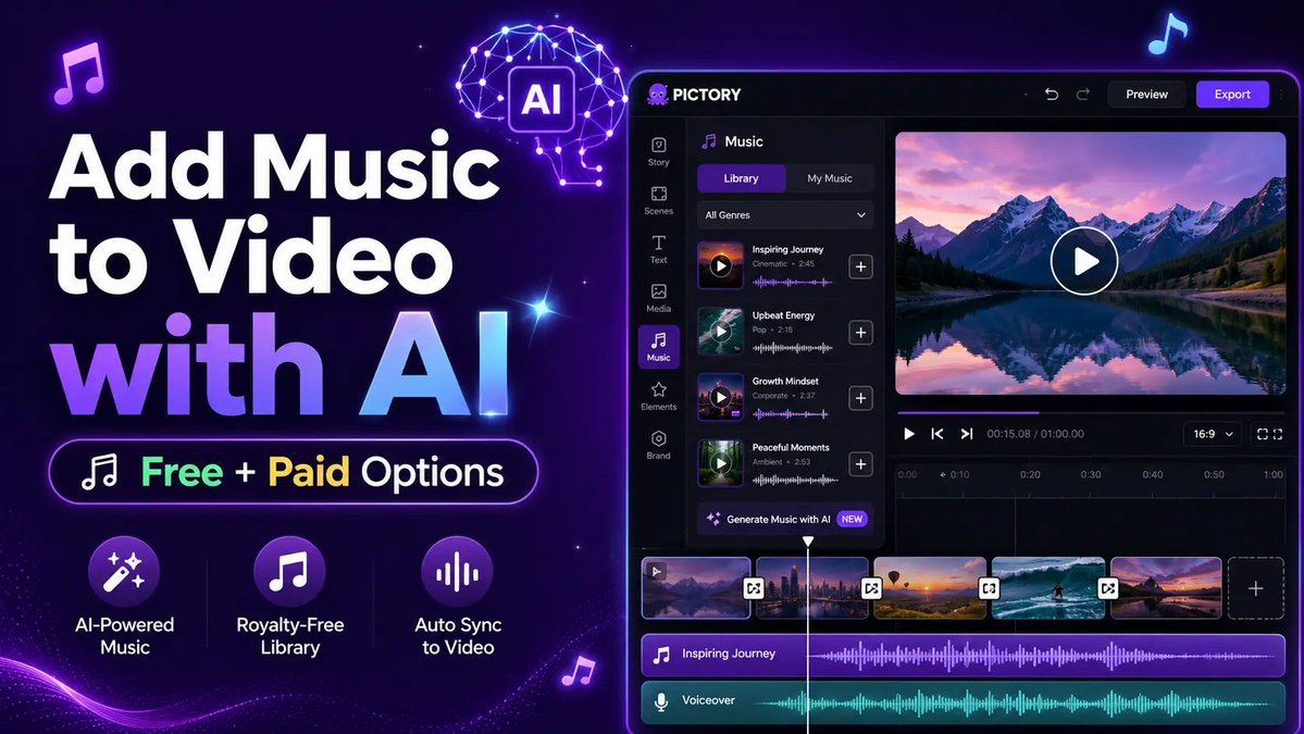 pictoryai's tweet photo. One workflow. Better video. Better audio.

Learn how Pictory AI lets you add royalty-free music, AI voiceovers, and balanced audio all from one editor.

Learn more: https://t.co/zimLlI1paR https://t.co/kFFzkg2pJx