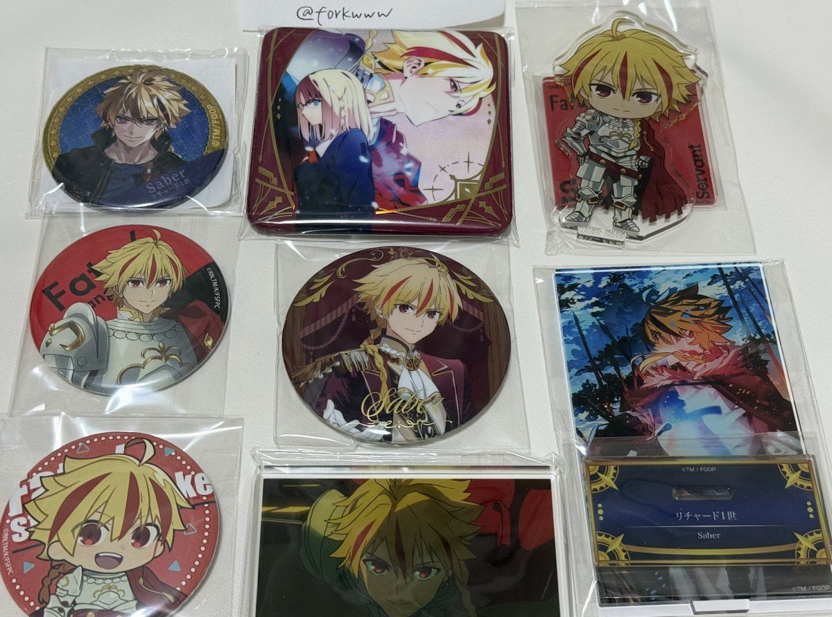 forkwww's tweet photo. 【交換·買取】FGO Fate/Grand Order fate strange fake fsf

譲】画像1 リチャード1世 最終再臨展アクリルスタンド、ガチャメイト缶バッジ等

求】画像2 カドカワライトノベル展 缶バッジ(求8点)

譲のものはいずれも複数所持、組み合わせた交換は可能。缶バッジ以外は比率交換相談可。 https://t.co/Tnlmi1syWr