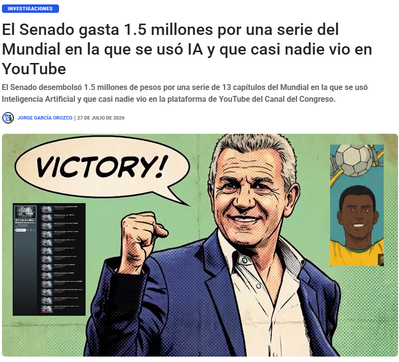 emeequis's tweet photo. ⚽ $120 mil pesos por capítulo por una serie con IA que casi nadie vio: el @senadomexicano pagó $1.5 MDP por un documental del Mundial transmitido en el Canal del Congreso cuyos episodios apenas promedian 100 reproducciones en YouTube. Una investigación de @emeequis. 👇 https://t.co/4nHx503fGO