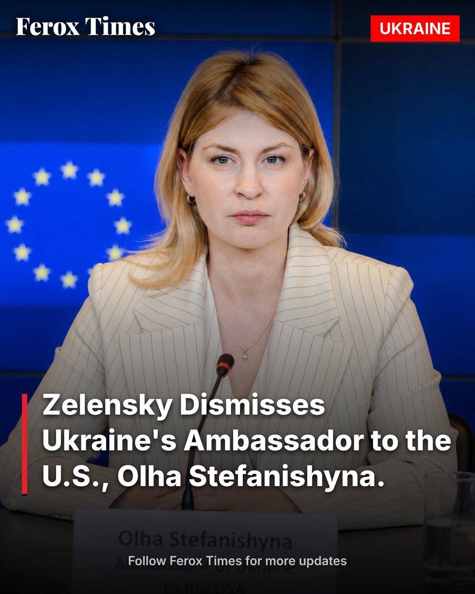 feroxtimes's tweet photo. 🇺🇦Decree confirms her removal from the post, while officials have not yet announced the reason for the decision or named a successor.

Source: Reuters

#Ukraine #Zelensky #OlhaStefanishyna #USA #Diplomacy #Politics #Europe #WorldNews #FeroxTimes https://t.co/f22mul5KIb