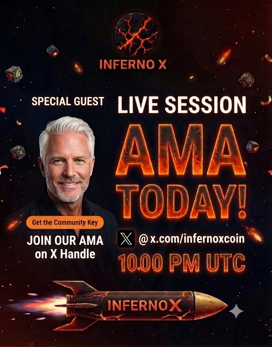 InfernoXcoin's tweet photo. 🔥 The heat is on! Join our live AMA session TODAY at 10:00 PM UTC on X (@x.com/infernoxcoin).

​Get the Community Key, connect with the team, and let's take Inferno X to new heights! 🚀✨

 Don't miss it! https://t.co/pubO3sv0Bj
