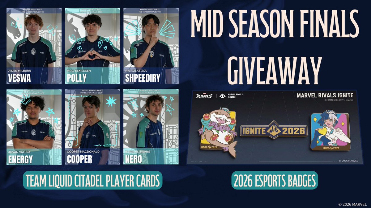 CitadelCTG's tweet photo. Couldn't make the event?  No worries!

We are giving away 3 sets of TLC Player Cards and Exclusive 2026 Ignite Esports Badges

- Like and Repost
- Follow @CitadelCTG & @TeamLiquid 
- Comment Your Favorite Play From MSF Below

Winners Selected 3pm EDT 8/8/26 | Good Luck!