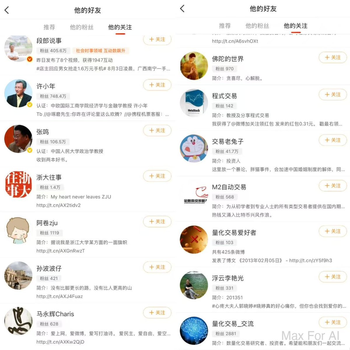 MaxForAI's tweet photo. DeepSeek @deepseek_ai 创始人梁文锋的微博账号被网友扒出来了！？

据网友考证，梁文峰早年疑似有一个微博账号叫「程序小王子」。

他曾单人单车开着一辆菲亚特自行车深入阿里腹地无人区，被困一周，最后人出来了，车永远留在了那片高原。

我顺着去翻了下这个账号，发现确实挺像梁文峰本人。

一方面，这个账号长期关注浙大 CC98、飘渺水云间、浙大俱乐部等浙大社区，和梁文峰的背景一致。

另一方面，关注列表里几乎清一色都是程序交易、量化投资、自动交易相关账号，也和他后来做幻方、DeepSeek 的经历高度吻合。

再加上微博里的时间线，当时正好也是他从浙大毕业、开始做量化交易的那几年。

当然，目前还没有公开证据能够百分之百确认这个账号就是梁文峰本人。

不过，如果这件事是真的，那梁文峰身上又多了一段很有意思的经历。

从一个人在无人区开车，到后来带着团队闯进 AI 的无人区，倒是有点一脉相承🫡。

PS：这个账号现在已经是机器人号了🤣，难怪微博没人用了。
