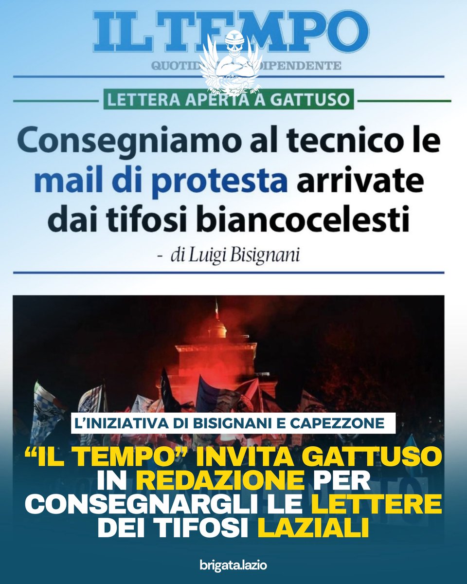 BrigataLazio's tweet photo. “Abbiamo apprezzato le sue parole di comprensione verso i tifosi e la contestazione. È un segnale importante: significa aver capito che dietro questa protesta non c’è disamore, ma esattamente il contrario.

Mi dispiace però ricordare che neppure lei si è sottratto al diktat della società, presentandosi per la prima volta in sala stampa proprio in concomitanza con gli Stati Generali della Lazialità al Teatro Manzoni.

D’intesa con il direttore Daniele Capezzone, vorrei rivolgerle un invito: venga in redazione a farsi consegnare almeno lei il grande scatolone che raccoglie le migliaia di mail che mi sono arrivate dai tifosi della #Lazio.

Dentro ci sono storie di nonni, padri e figli. Trasferte, sacrifici, domeniche allo stadio e una fede tramandata come si tramandano le cose importanti”

Cosa farà ora Mister #Gattuso?

@tempoweb 

#gattuso #lotito #lazio #roma #protesta