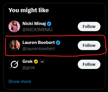 CashmasterBreed's tweet photo. Hmm, @laurenboebert the X algorithm has thrown us together. We both like handjobs at the movies, but are you into findom too??? Let's hang. https://t.co/Fscdtban09