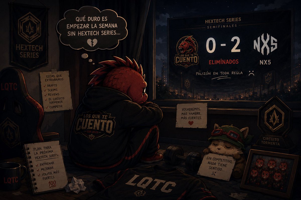 LTCLOLteam's tweet photo. Que duro se hace empezar la semana a sabiendas de que no hay Hextech Series porque te partieron la madre la semana pasada en semis.

Ya no discutimos drafts.
Ya no hay review.
Ya no hay “solo una más”.

No sabemos si esto es descansar…

O simplemente síndrome de abstinencia 😭 https://t.co/mCm1sln7Jf