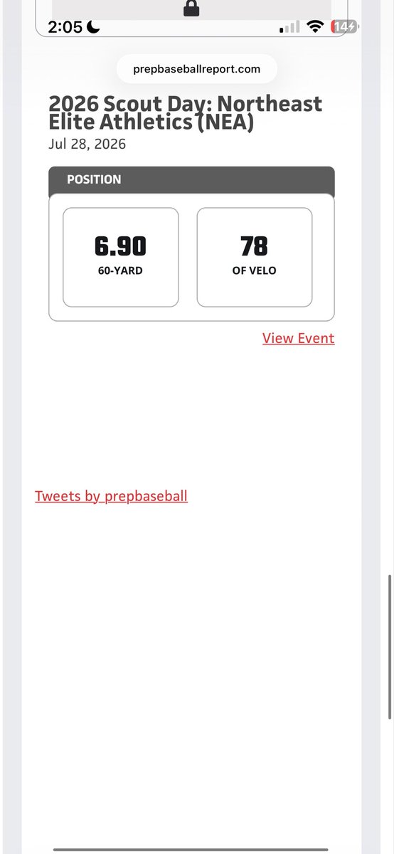 AlexBlanco2028's tweet photo. Had a good showcase at the @PBNewEngland NEA scout day. 
-96.4 exit velo 
-344 ft max distance
-82.4 bat speed
-6.9 60 time
-78 OF velo
-160lb grip strength 

@NEAWILDCATS 
@NEA_Sports_ 
@PBNewEngland 
@PB_Uncommitted https://t.co/pkadxHM9sI