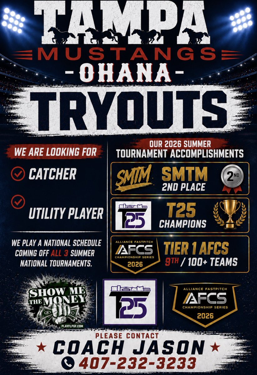 OhanaSoftballFL's tweet photo. Looking for ELITE players to compete at the highest level nationally. CATCHERS & PO's a plus

DISTANCE ISN'T AN ISSUE !! 

@ExtraInningSB 
@SoftballDown 
@SoftbalAmerica 
@MaxPreps 
@PrepSoftball 
@ConnectSports_ 
@SoftballDown 
@SoftbalAmerica 
@RecruitingSBall 
@rsmidwest 
@DiamondLegacyEv 
@PGFnetwork 
@LineDsoftball 
@TampaMustangs 
@MustangsRene 
@ClutchGFX1  
@TCSFastpitch 
@EvoShield 
@MizunoSportsUSA
@TampaMustangs 
@MizunoSportsUSA 
@RIPITSports 
@CamWoodBats