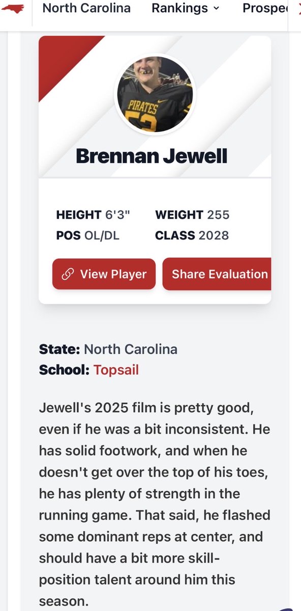 BrennanJewell52's tweet photo. Grateful and Honored to be recognized in the @PrepRedzoneNC season preview. Thank you @whelms21 for taking the time to cover our team. Ready to keep working. Looking forward to a great season with my teammates!
@Coach_TJA
@TopsailFootball
@coachjimvert
#AGTG
#GOPIRATES🏴☠️ https://t.co/wIfDGRmLsr