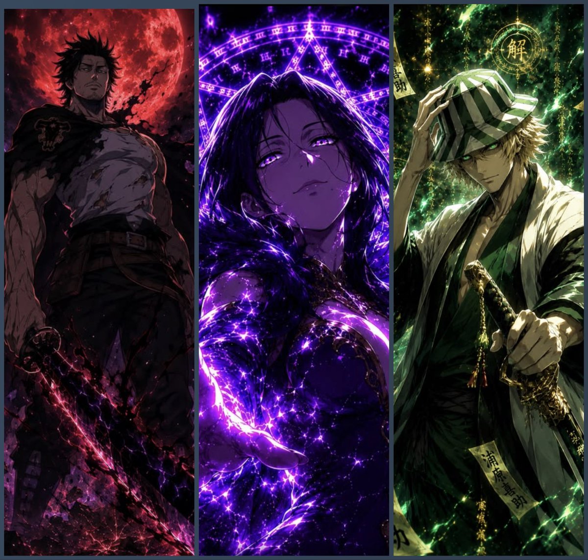 ProfessorGrail's tweet photo. Yami Sukehiro vs Merlin vs Kisuke Urahara

#Merlin #SevenDeadlySins #SDS #YamiSukehiro #BlackClover #KisukeUrahara #Bleach #MerlinVsYami #YamiVsUrahara #UraharaVsMerlin #AnimeBattle #AnimeVsAnime #AnimeCrossover #Powerscaling #AnimePowerscaling #WhoWouldWin #BattleOfGeniuses #MagicVsMagic #HaxBattle #AnimeEdit #BattleEdit