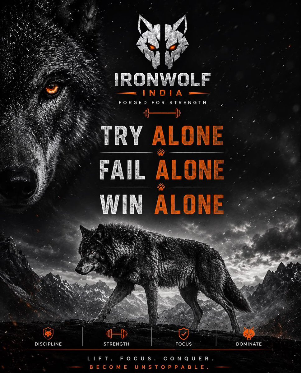ironwolfindia's tweet photo. The wolf walks alone,not because it’s weak, but because it refuses to follow the crowd.

Every champion starts alone.
Train alone.
Learn alone.
Grow alone.

One day, the world notices.

IRONWOLF INDIA
Forged For Strength.

#IronwolfIndia #Discipline #Strength #Mindset #ComingSoon https://t.co/5keCMowOnG
