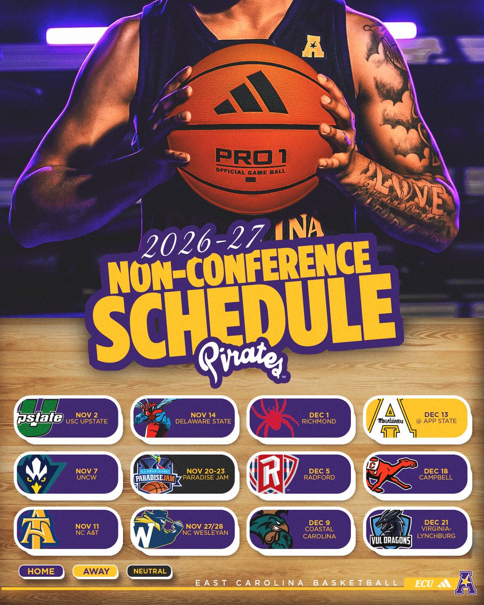 ecubasketball's tweet photo. Mark your calendars, our Non-Conference schedule is HERE! 🗓️🏴☠️
#GoPirates https://t.co/MaMxQ8wkqG