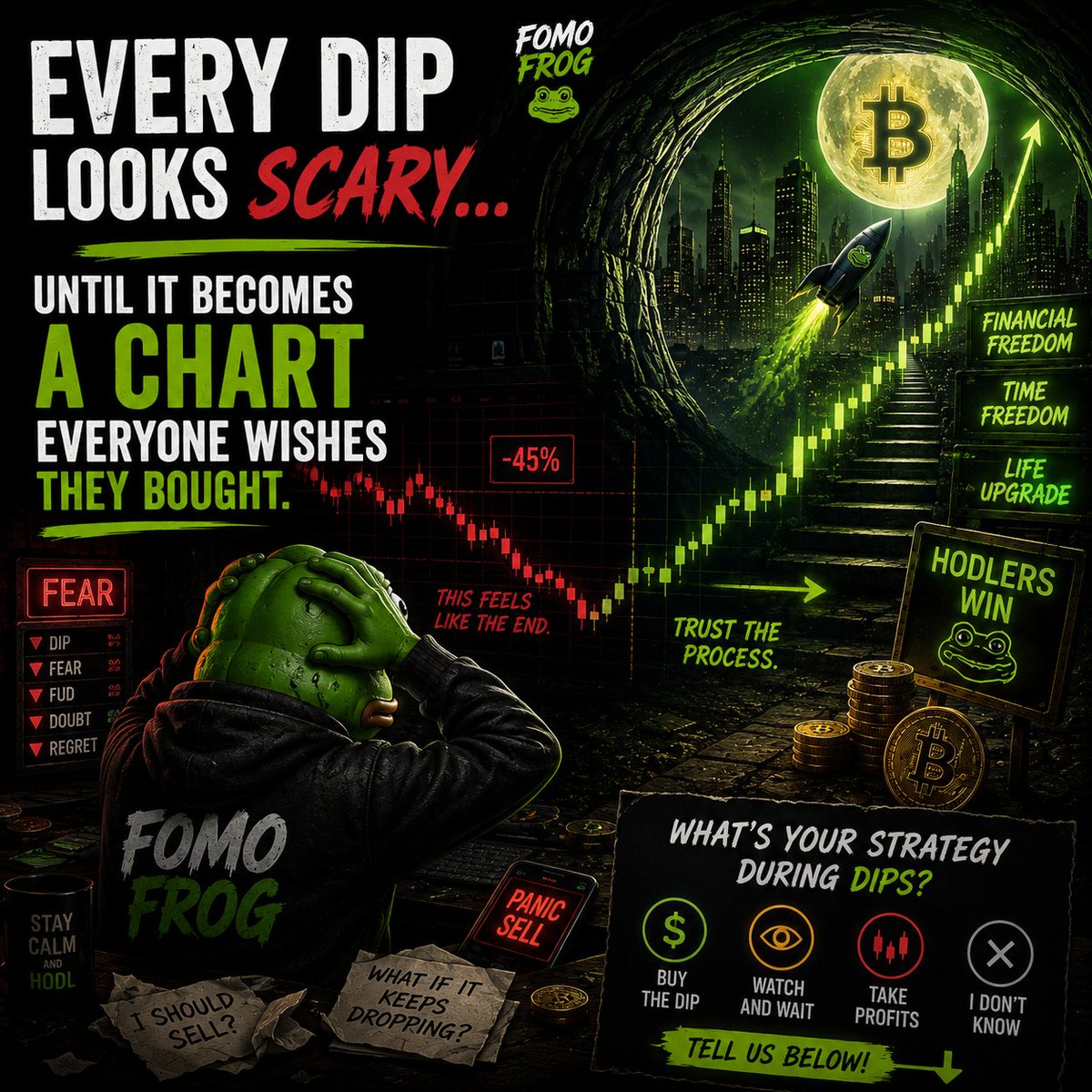 FOMOFROGHQ's tweet photo. The hardest buys always feel uncomfortable.
The easiest buys usually come too late.
What's your strategy during dips?
π Tell us below.
#Bitcoin #Crypto #Investing #FOMOFROG https://t.co/Sc9bTNHcIt