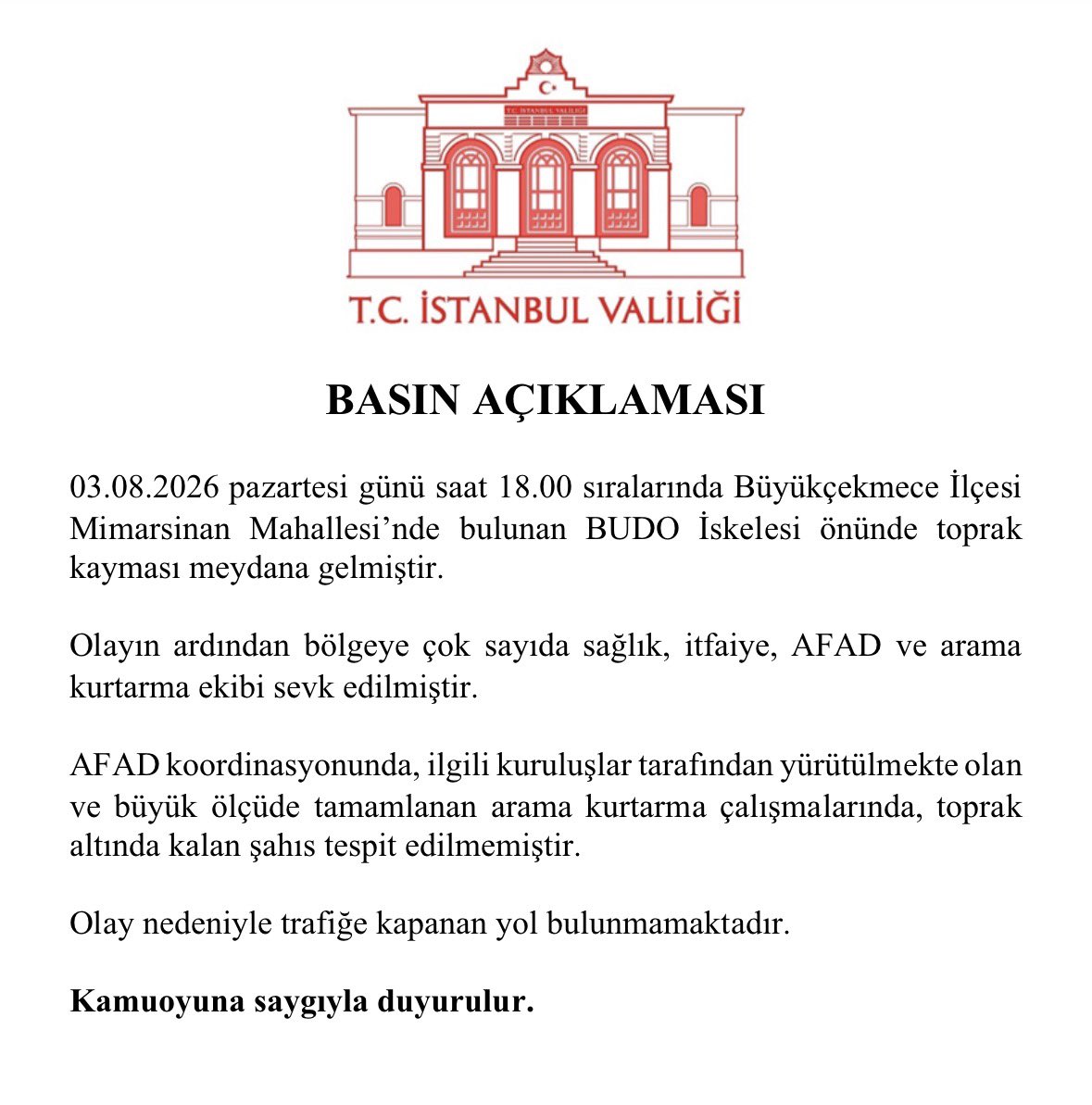 TC_istanbul's tweet photo. Büyükçekmece İlçesi Mimarsinan Mahallesi’nde bulunan BUDO İskelesi önünde meydana gelen toprak kayması ile ilgili basın açıklamamız… https://t.co/TxhMfK398E