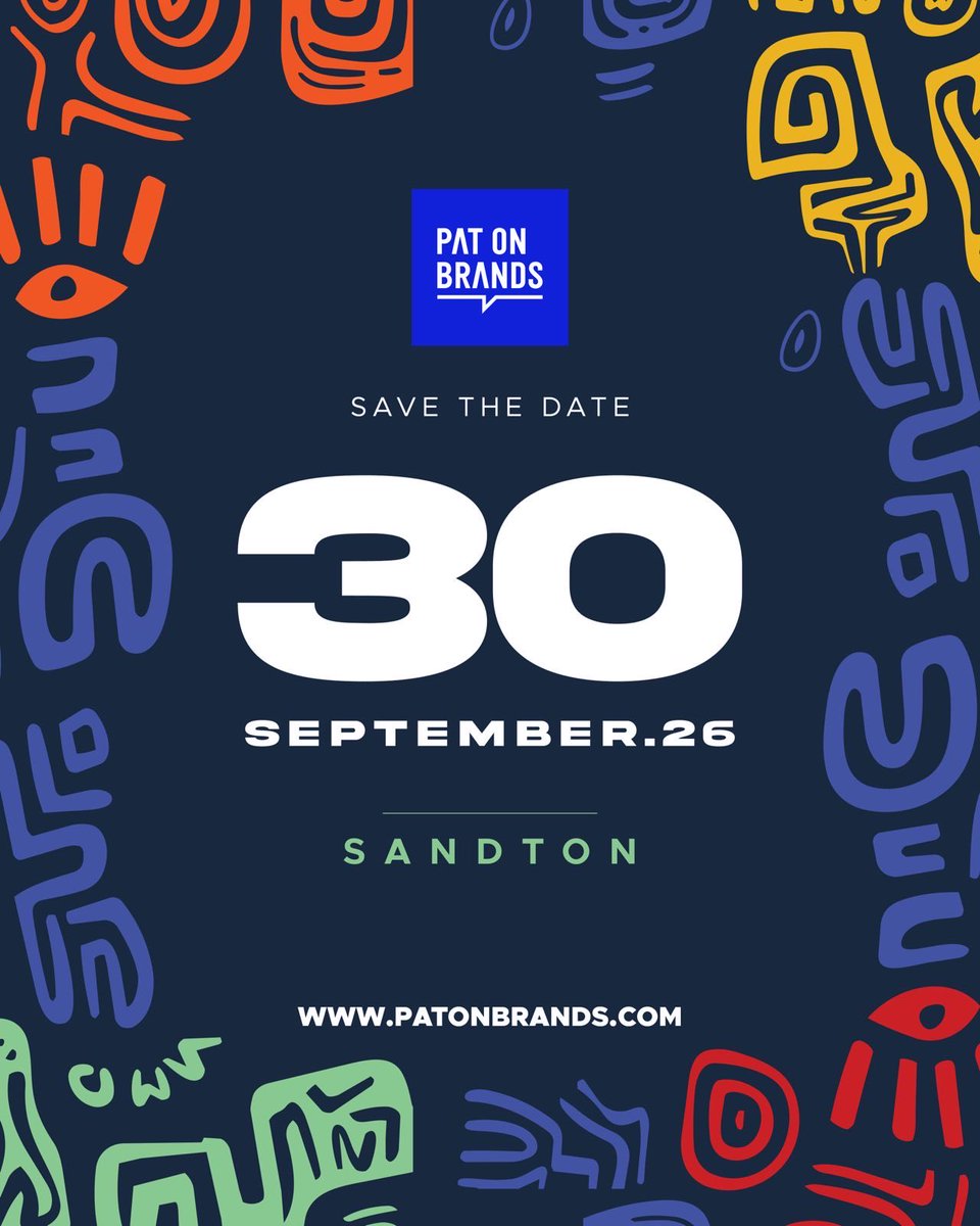 PatOnBrands's tweet photo. Save the date! 
The Pat on Brands Heritage Dialogue returns on 30 September 2026 for another thought-provoking conversation on the brands, stories, and legacies that continue to shape South Africa.

More details, speaker announcements, and ticket information will be shared soon. https://t.co/VowtFmxPvd