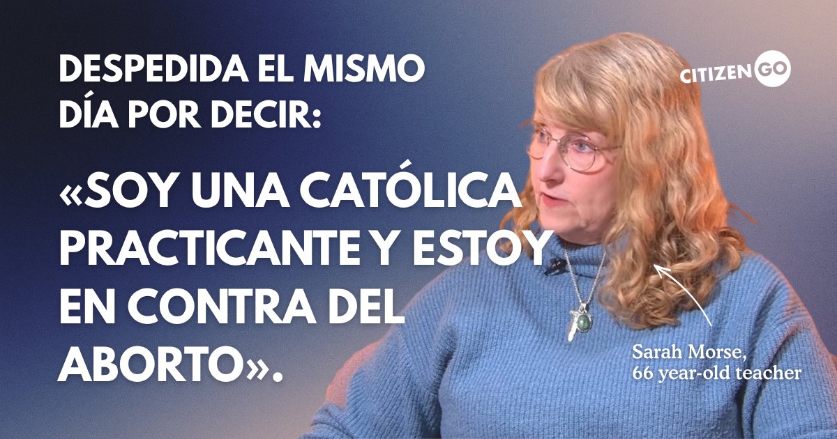 CitizenGOes's tweet photo. Una respuesta sincera le costó a Sarah Morse su trabajo. Un estudiante le preguntó sobre su opinión acerca del aborto, a lo que ella respondió: «Soy una católica practicante y estoy en contra». Fue despedida sin más, sin investigación alguna y sin oportunidad de explicarse.

Esto va más allá de una sola maestra o vocación. Esto es la dictadura del pensamiento.