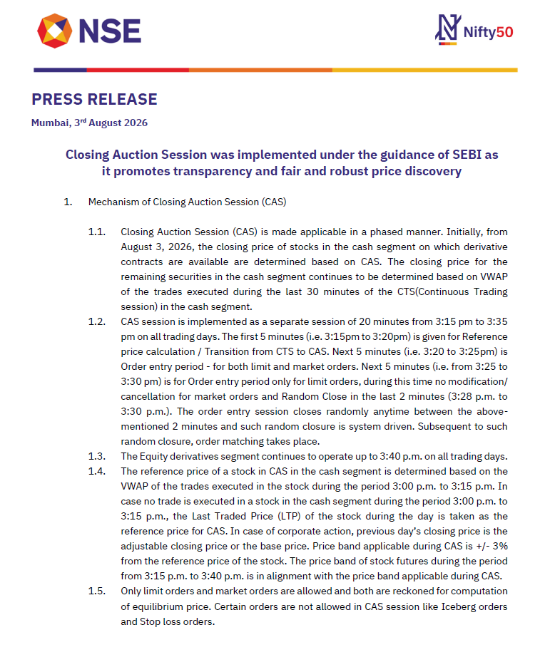 NSEIndia's tweet photo. Press Release:  Closing Auction Session was implemented under the guidance of SEBI as it promotes transparency and fair and robust price discovery

Click here to read- https://t.co/UwliXugYK7

#NSE #NSEIndia #ClosingAuctionSession #PressRelease @ashishchauhan https://t.co/OqdqB6WvRz