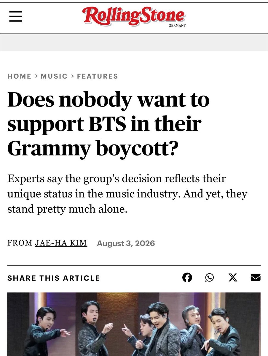 thesolotalks's tweet photo. BTS aren't standing alone because their objection lacks support. They're standing alone because institutional dissent requires enough autonomy to survive its consequences. Public agreement is one thing; risking access, recognition and career momentum is another.

The absence of collective action isn't evidence against their position. It's evidence of the cost of taking it.

Source: Rolling Stone Germany.
https://t.co/c9amFvoN46