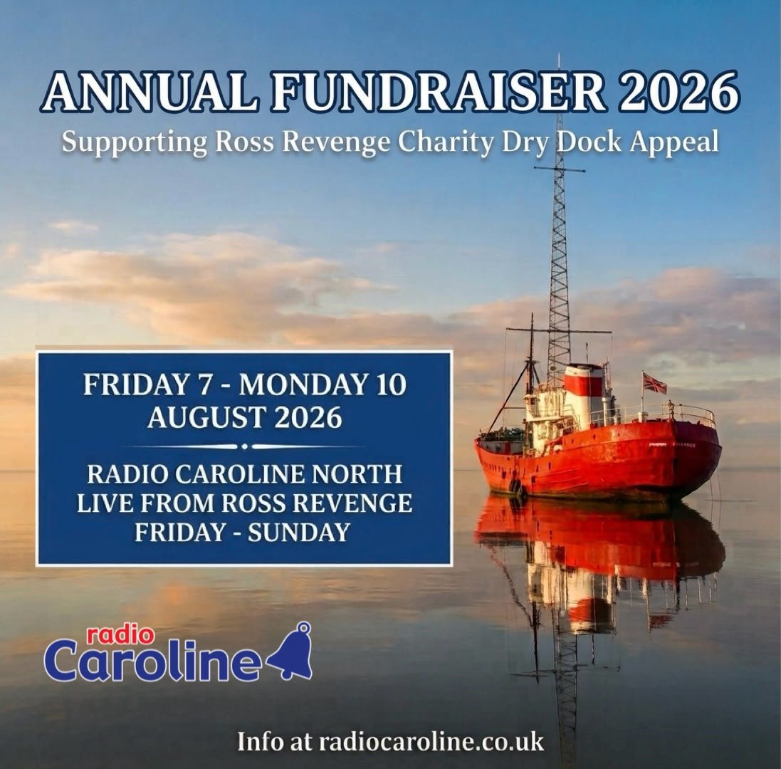TheRadCaroline's tweet photo. Our annual 4-day Fundraiser runs Fri 7 - Mon 10 August on Radio Caroline, and Fri to Sun on Radio Caroline North  - LIVE from Ross Revenge on the Blackwater Estuary. Get exclusive merch!

The proceeds to Ross Revenge Dry Dock Appeal 

Full details at https://t.co/uOV6jEM0uI https://t.co/Ija2jXxmPd