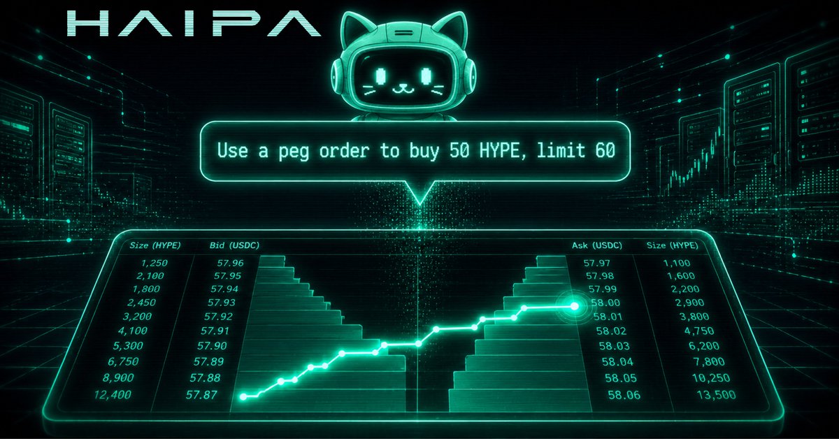 haipa_ai's tweet photo. "Use a peg order to buy 50 HYPE, limit 60."

Your AI reprices it to the top of the book as the market moves, 
then rests at your limit. No clicking. No babysitting.

This is institutional-grade automation.

Join early access. No coding skills required.
https://t.co/IkG4e1IuQV

#Hyperliquid #AgenticTrading #HyperliquidAI #RiskManagement