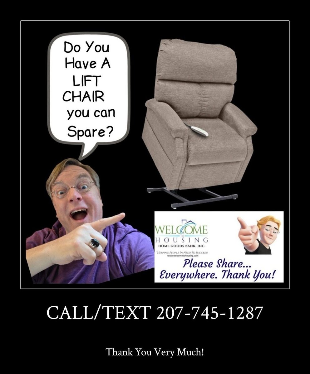 HousingWelcome's tweet photo. Can you give us a lift... recliner?
We have SEVERAL people looking for lift recliners. If you have one to donate, PLEASE contact me. Thank you! https://t.co/JhP2isxCH3