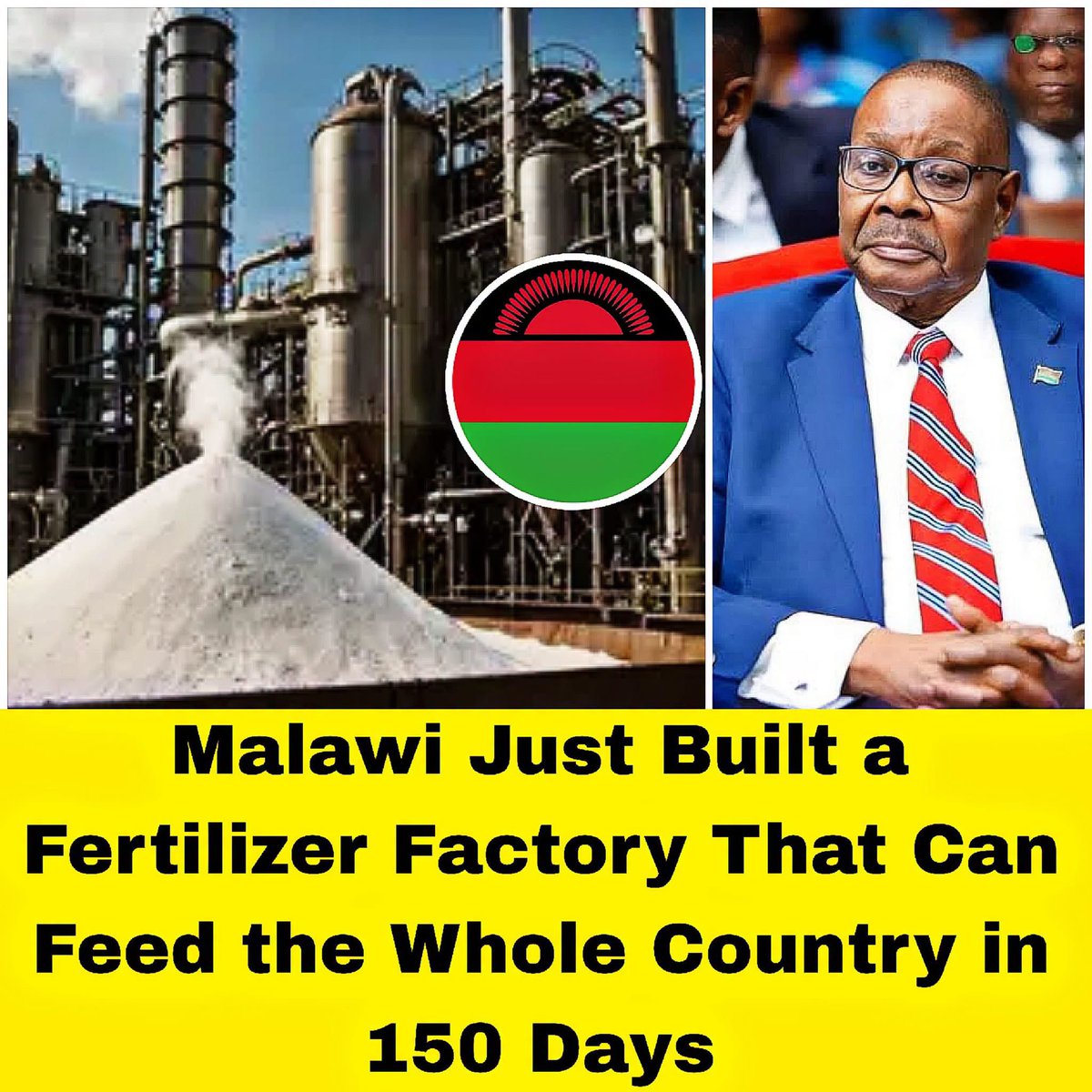 Joe__Bassey's tweet photo. In Malawi 🇲🇼, the country has equipped itself with a fertilizer factory to avoid shortages.

Malawi has taken a major step toward ending fertilizer shortages with the green light given to a new production plant in Dowa.

The Environmental Protection Authority has approved the facility. Equipment is already installed and roofing is nearly complete.

Once operational, the plant will produce 40 tons of fertilizer per hour—enough to meet the country’s entire national demand in just 150 days of production.

The factory will manufacture key nutrients locally: zinc, nitrogen, phosphorus, and potassium.

Officials say the impact on the market is expected next year, after the rainy season.