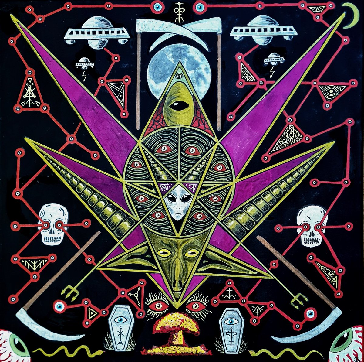 urorganism's tweet photo. Forbidden Liturgies of the Abyss

40x40cm. Mixed media on canvas.

#art #darkart #occult #cosmic #alien #horror #obscure #baphomet #ufo #nuclear #skull https://t.co/p70tD0628E