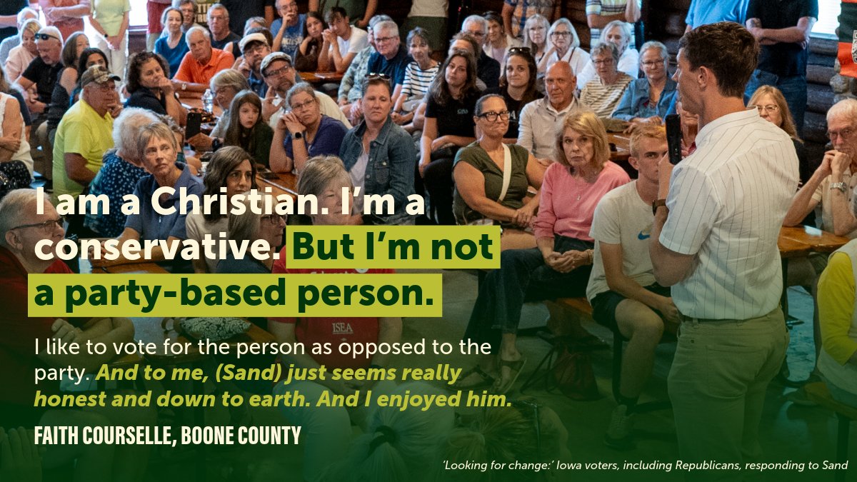 Team_Sand's tweet photo. Iowans understand that four more years of Governor Reynolds' failed policies won't move Iowa forward. 

Iowans like Faith are ready for change - just look at this quote. https://t.co/M1ztYO6PcR