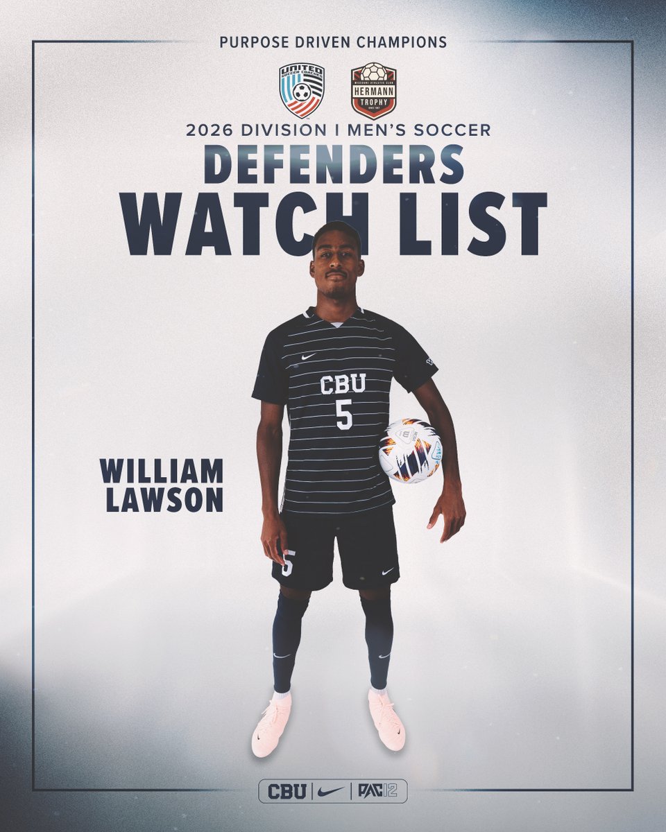 CBUmsoccer's tweet photo. William is one to watch 👀

William Lawson has been named to the 2026 @UnitedCoaches Herman Trophy Defenders to Watch List.

#LanceUp⚔️ https://t.co/cYEcnBYhbi