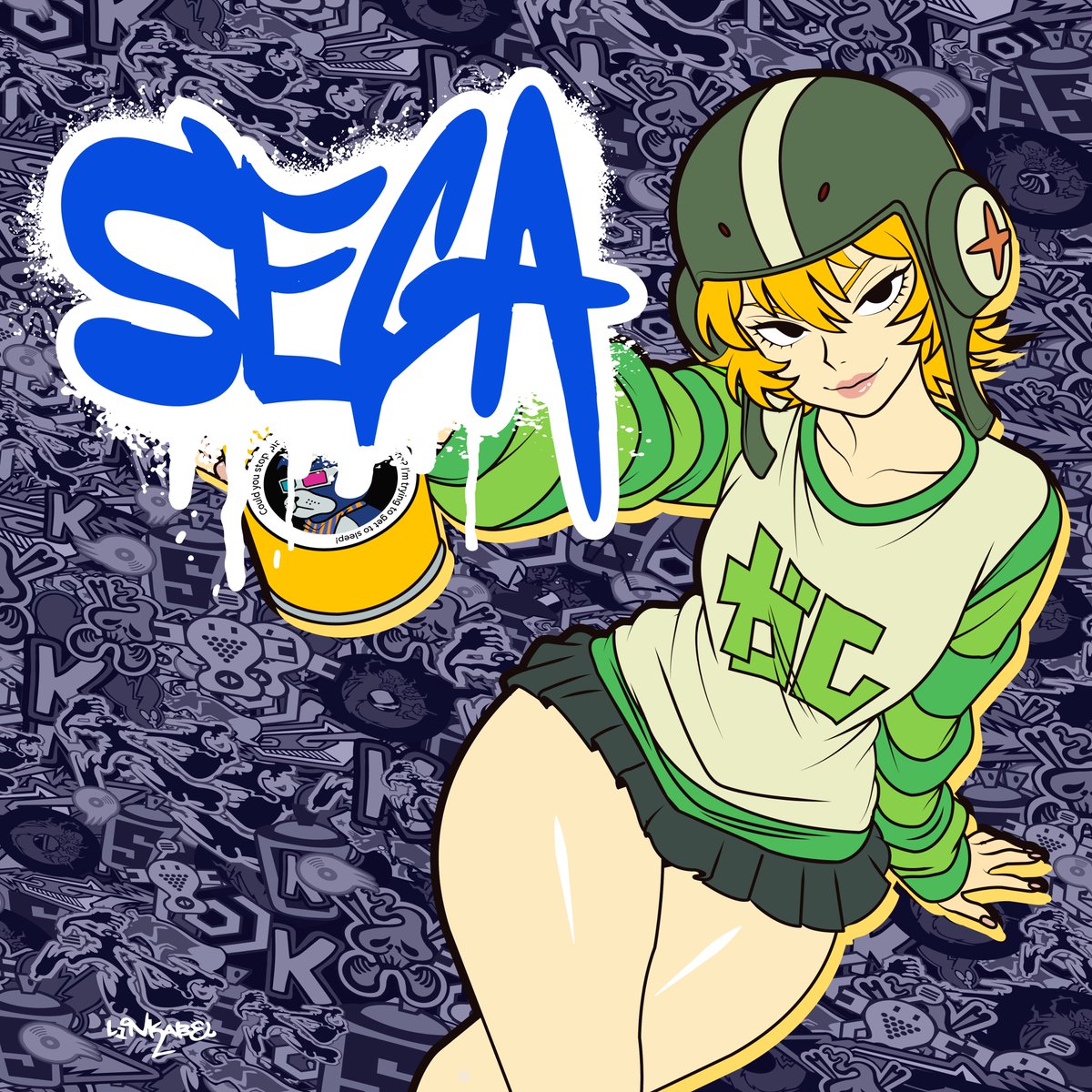 AbelMunizJr's tweet photo. When I saw @HandsSteady drop their Jet Set Radio collection and saw the Gum sweater, I knew I had to draw the character wearing it. https://t.co/E46HfjJUaK