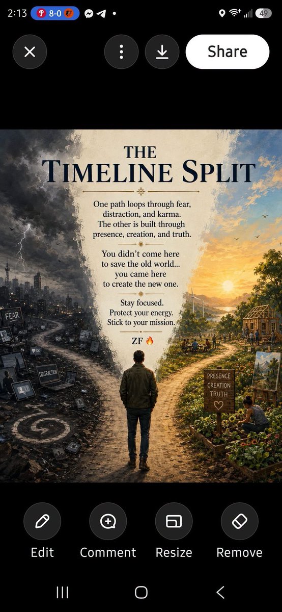 PaulGoldEagle's tweet photo. 🔥 The Timeline Split Is Already Happening

There’s a split in the timelines… and we’re living through it right now.

For years, people have spoken about a moment when humanity would begin moving in two very different directions. Not necessarily two physical Earths, but two completely different ways of experiencing reality.

One path keeps looping through fear, distraction, division, and unresolved patterns. It feeds on outrage, chaos, blame, and the constant need to react. The other path is built through presence, truth, personal responsibility, compassion, and conscious creation.

That separation is becoming harder to ignore.

The chaos may get louder. The drama may become more intense. The noise will keep trying to pull your attention away from what you’re here to build. People may become more reactive, more divided, and more desperate to drag others back into the same old battles.

But you don’t have to follow them there.

Your job isn’t to fix every person, fight every argument, or rescue a world that refuses to change. Your job is to stay grounded, keep showing up, and remember why you came.

You didn’t come here to spend your life fighting the old world.

You came here to help create what comes next.

So protect your peace without closing your heart. Stay aware without becoming consumed. Keep building, loving, healing, and living in alignment with the truth you carry.

The path you feed is the path you experience.

Stay focused. Hold your frequency. And above all… stick to your mission.

ZF 🔥