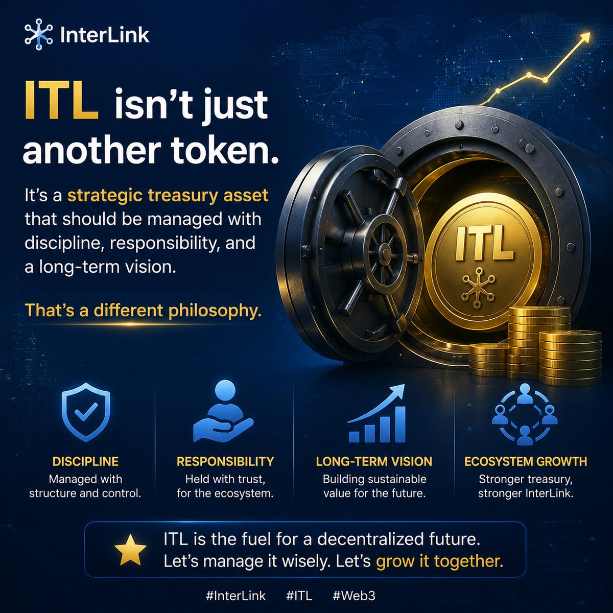 Pl_Pravalika's tweet photo. ITL isn't just another token.
It's a strategic treasury asset that should be managed with discipline, responsibility, and a long-term vision.
That's a different philosophy.
#InterLink #ITL #Web3 #ITLG https://t.co/wvzSKG7Z0L