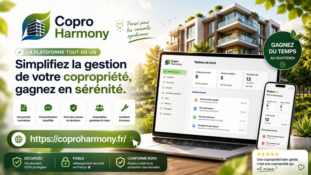 CoproHarmony's tweet photo. 💡 Astuce Conseil Syndical de Copropriétés #1

Ne laissez jamais les devis uniquement dans les e-mails du président. 

Centralisez-les pour que chaque membre puisse les consulter à tout moment.

👉 Copro Harmony simplifie ce suivi.
https://t.co/svCpzK0LVP

#conseilSyndical https://t.co/pDQ7drdx14